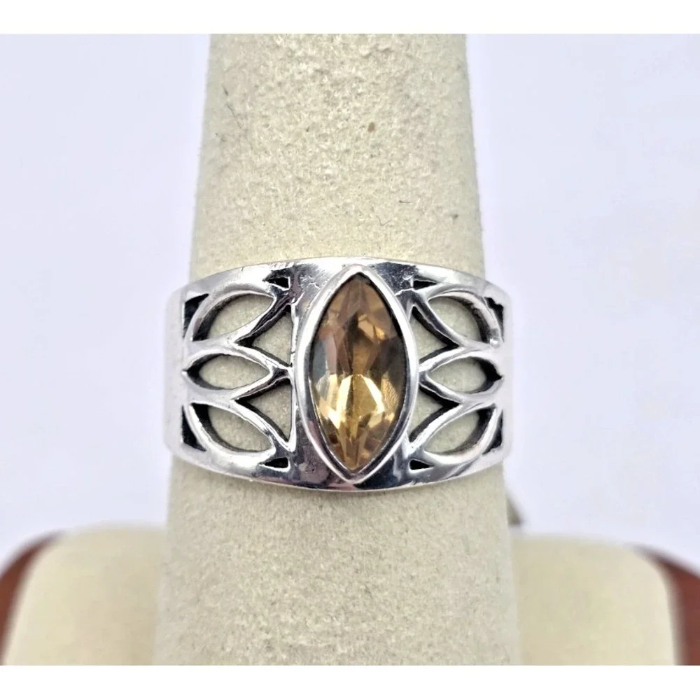 Citrine Faceted Marquise Ring Size 8 Sterling Silver 925 Wide Band Statement NWT